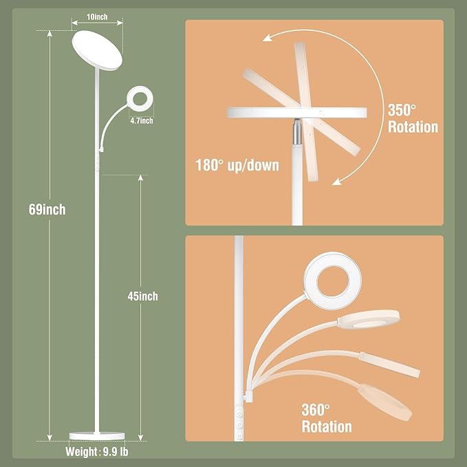 marctronic White Floor Lamp, 42W 4000LM Super Bright LED Room Lamp - Image 2