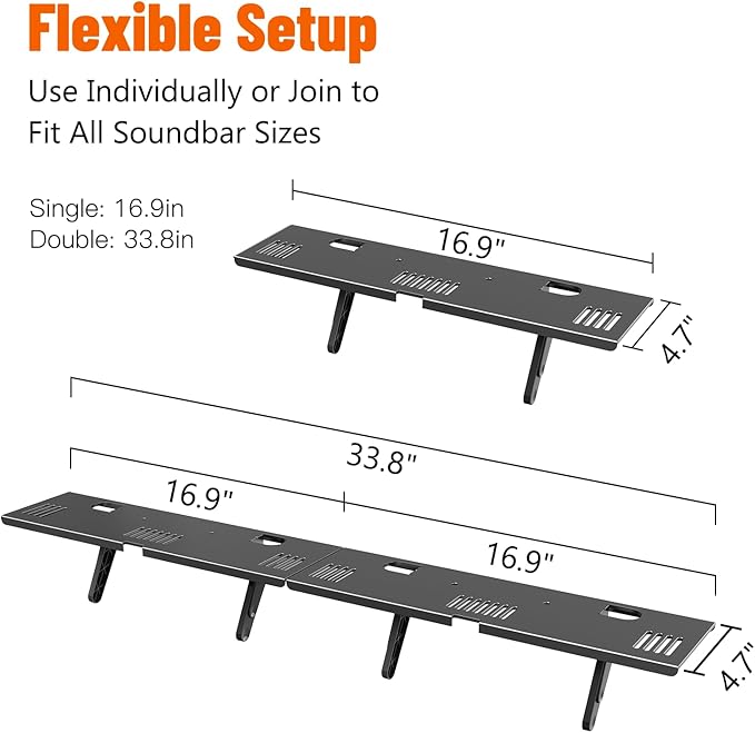 Soundbar Mount, No Drilling Steel TV Top Shelf Fits Most of Sound Bars Up to 15 - Image 4