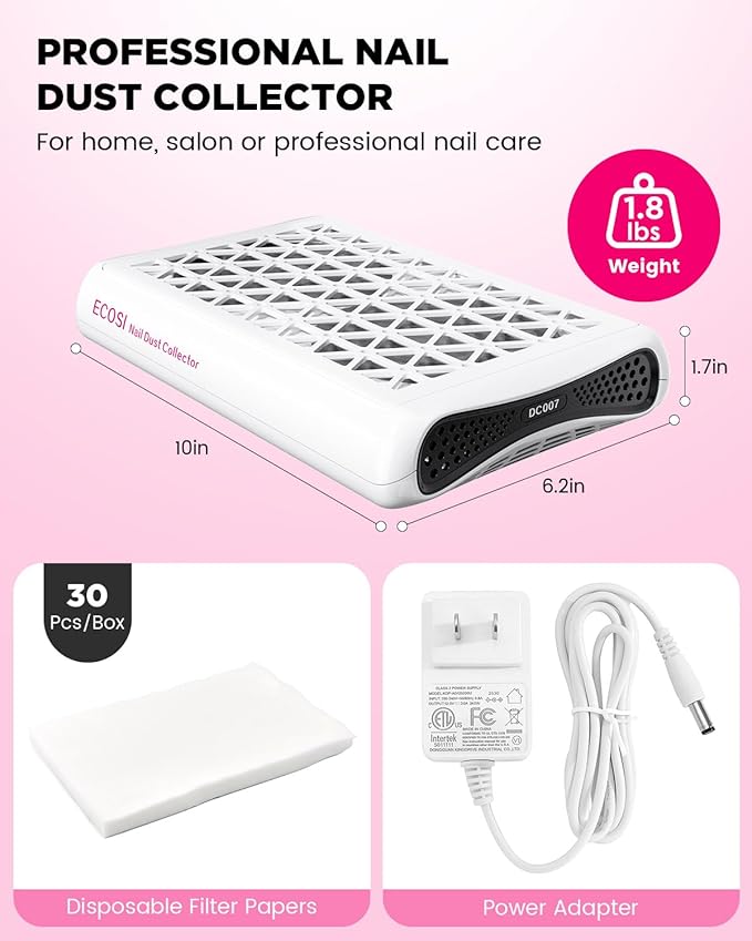 ECOSI Nail Dust Collector, Dual Turbo & 1600PA Professional Vacuum Fan Dust - Image 7