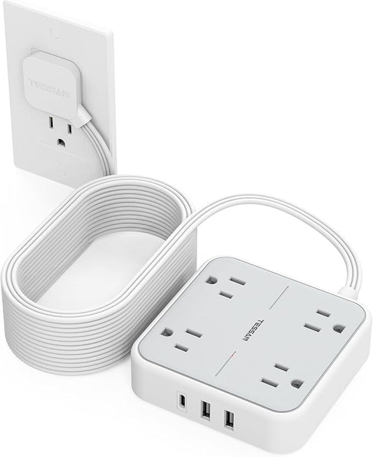 Surge Protector Long Extension Cord 25FT, TESSAN Flat Plug Power Strip by TESSAN