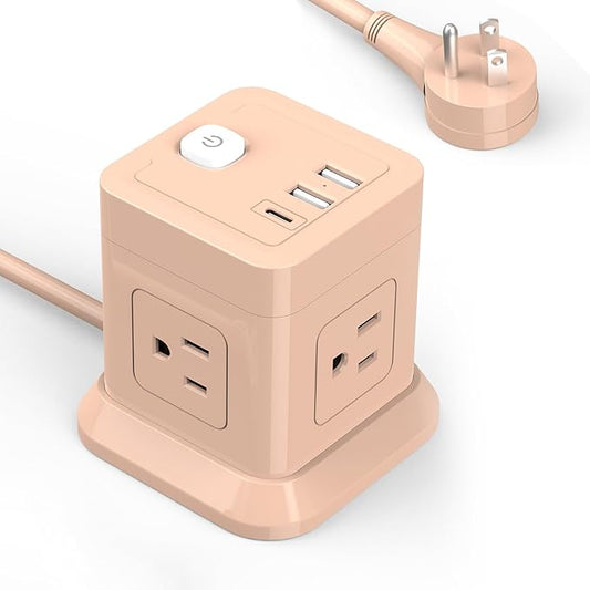 Cube Power Strip, FDTEK 4 Widely Spaced Outlet - 10FT Pink by FDTEK
