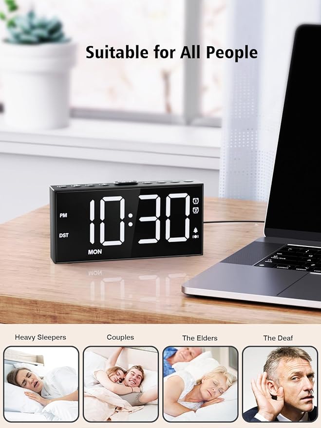 PPLEE Loud Alarm Clock for Heavy Sleepers, Dual Vibrating Alarm Clock - Image 7