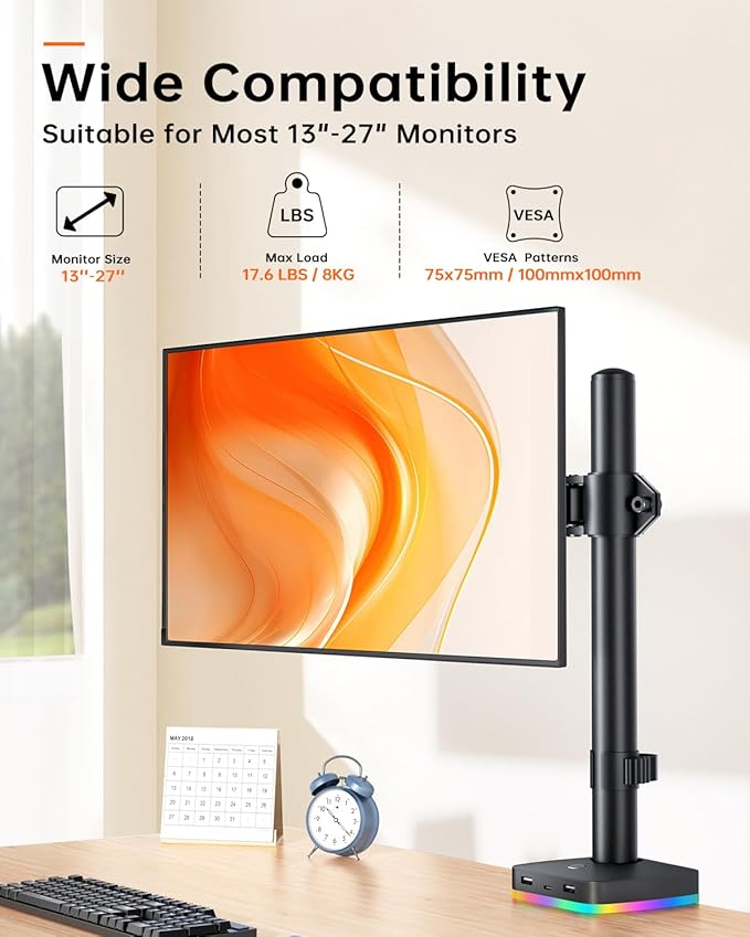 RGB Single Monitor Desk Mount, Monitor Arm - Image 5