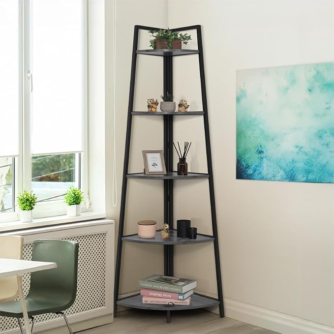 CAPHAUS Tall Corner Shelf Stand, 5-Tier Display Shelves, Ladder Corner Wood by CAPHAUS