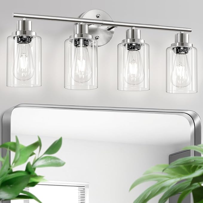 Guliaofo 4-Light Nickel Bathroom Light Fixtures, E26 Modern Vanity Lights by GuliaofoLights