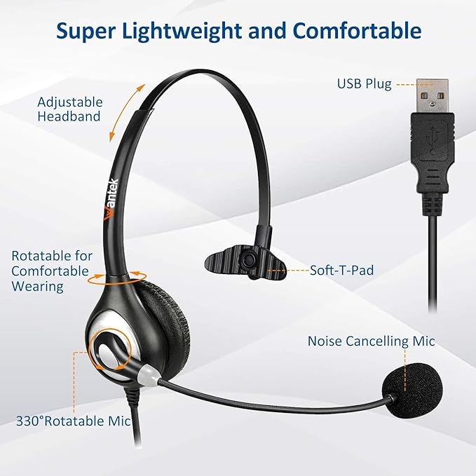USB Headset with Microphone Noise Cancelling & Audio Controls, Computer - Image 2