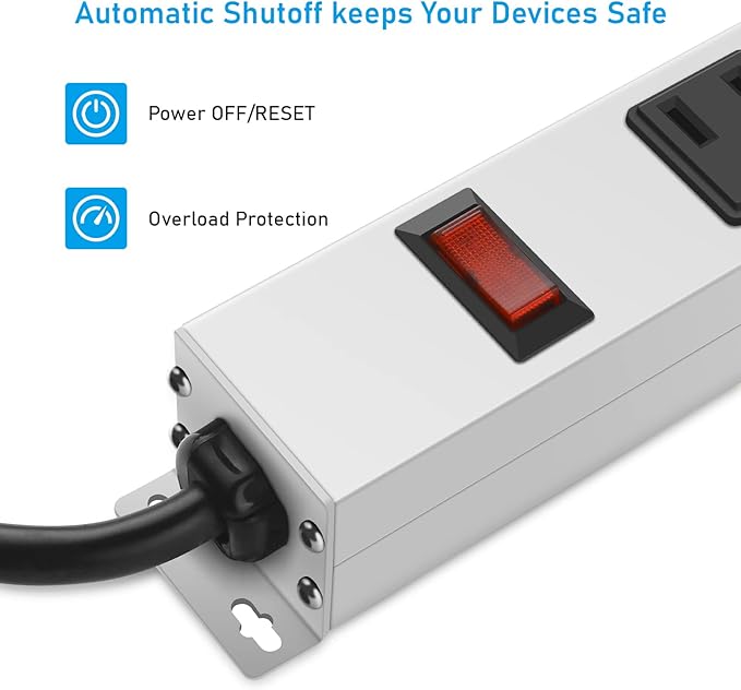 JUNNUJ Metal 16 Outlet Power Strip, Mountable Heavy Duty Power Strip, 1200J - Image 3