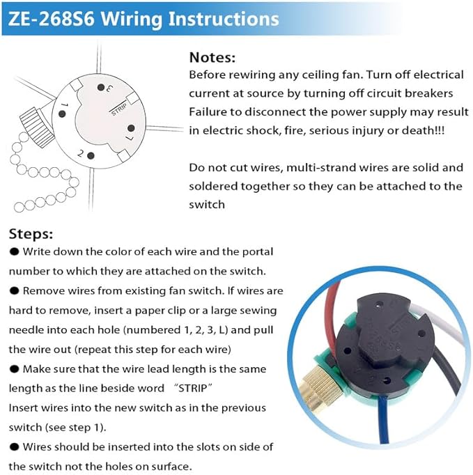 ZE-268S6 Ceiling Fan Switch 3 Speed 4 Wire Pull Chain Switch Control Switch - Image 5