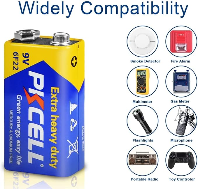 PKCELL 9V Batteries, 4 Pack 9 Volt Batteries Carbon Zinc, 9V Battery - Image 4