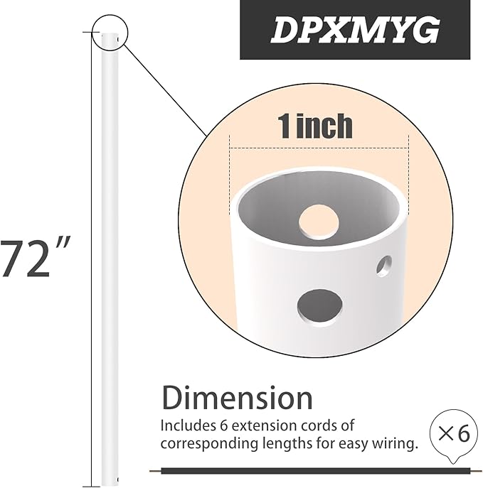 DPXMYG 72 inch Ceiling Fan Downrod - Image 2