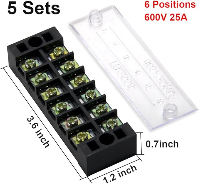 MILAPEAK 10pcs 6 Positions Dual Row 600V 25A Screw Terminal Strip Blocks - Image 2