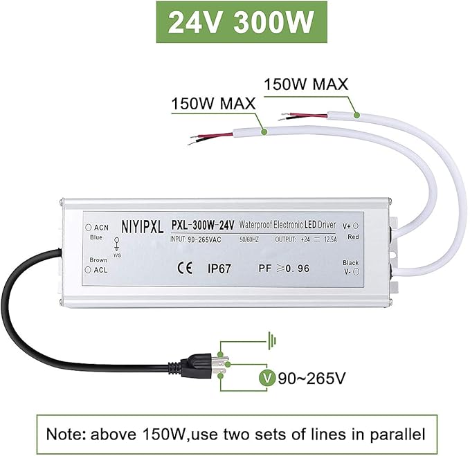 LED Driver 300 Watts 24V DC Transformer， Waterproof IP67 Power Supply, 24V DC - Image 7