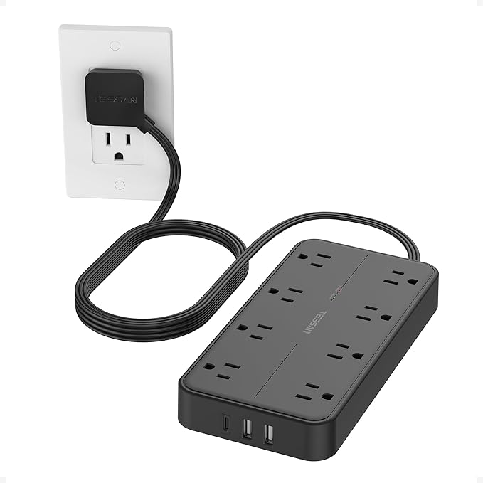 Surge Protector Power Strip, TESSAN Flat Plug Extension Cord by TESSAN