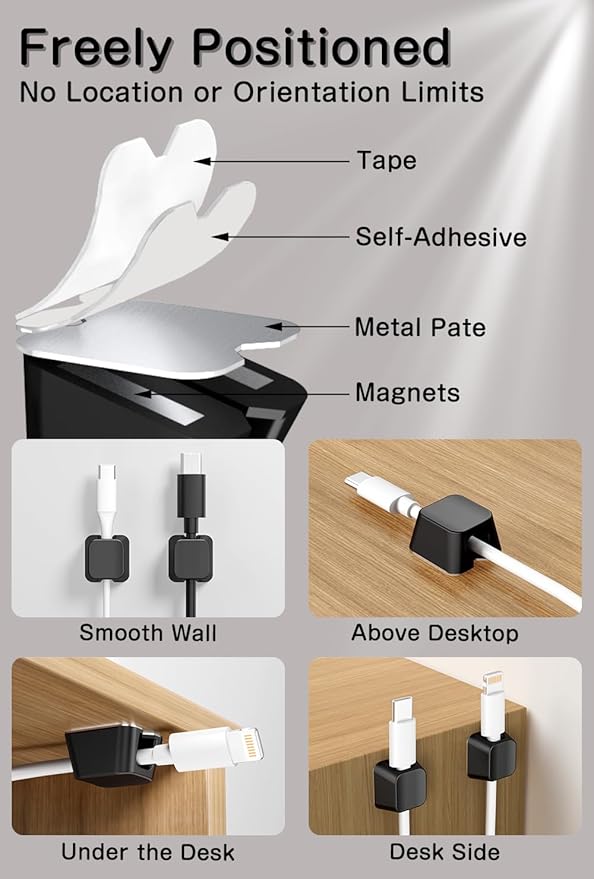 Viaky 8 Pack Magnetic Cable Clips, Large Size Under Desk Cable Management - Image 6