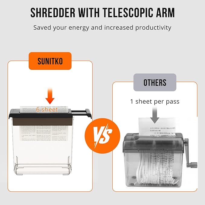 Suntiko Small Paper Shredder for Home, 6 Sheet Strip Cut Paper Shredder Without - Image 8