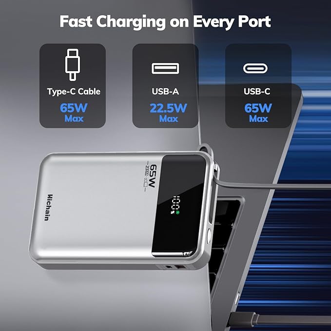 Hichain Laptop Power Bank 65W 20000mAh Portable Charger - Image 3