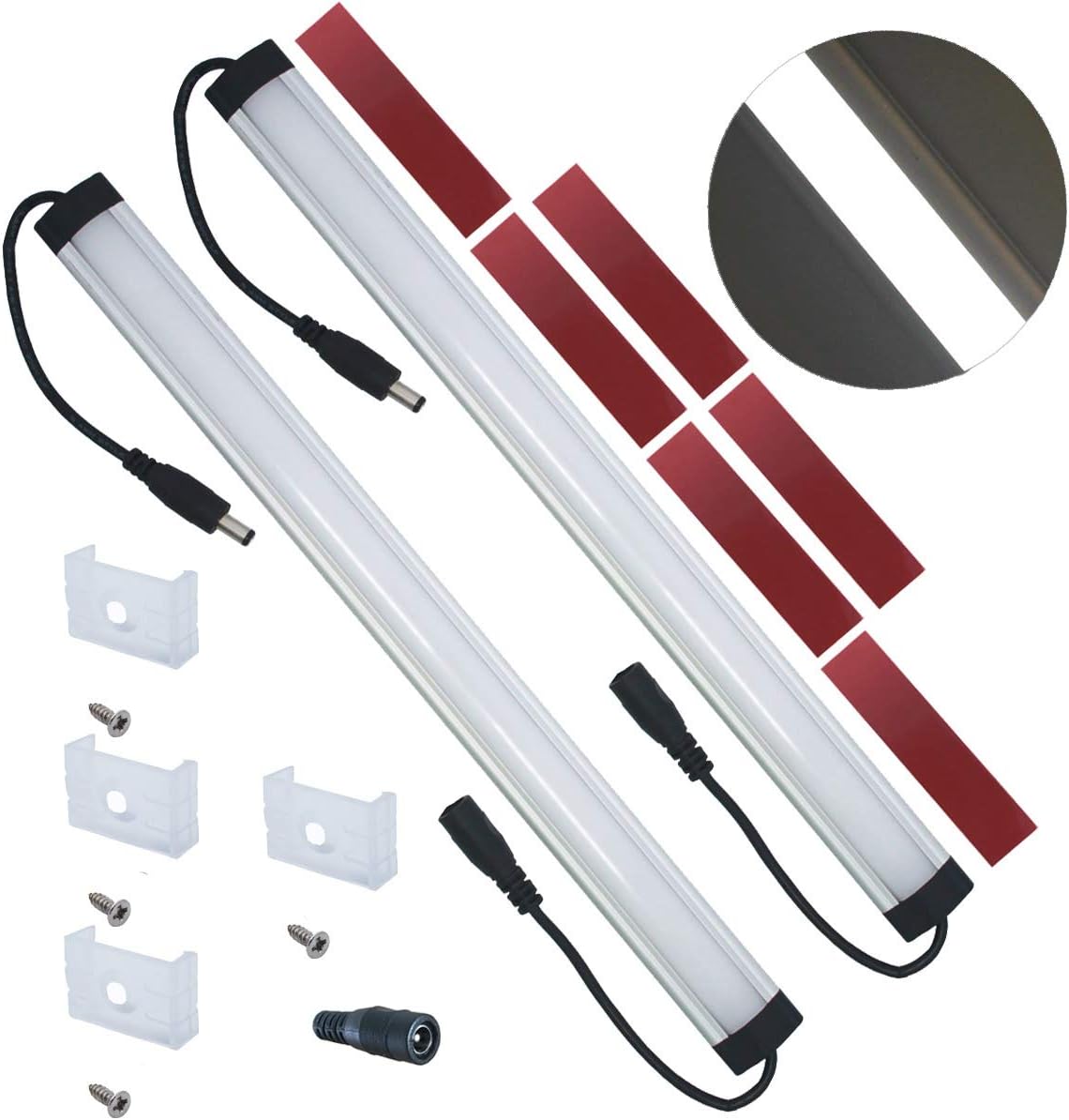 Extra Under Cabinet Lighting Bars,12VDC, 5000K Daylight White, with Mounting Clips, Screws, Self-Adhesive Pads. Compatible LL-008 Series ONLY-[2-Pack-5000K]