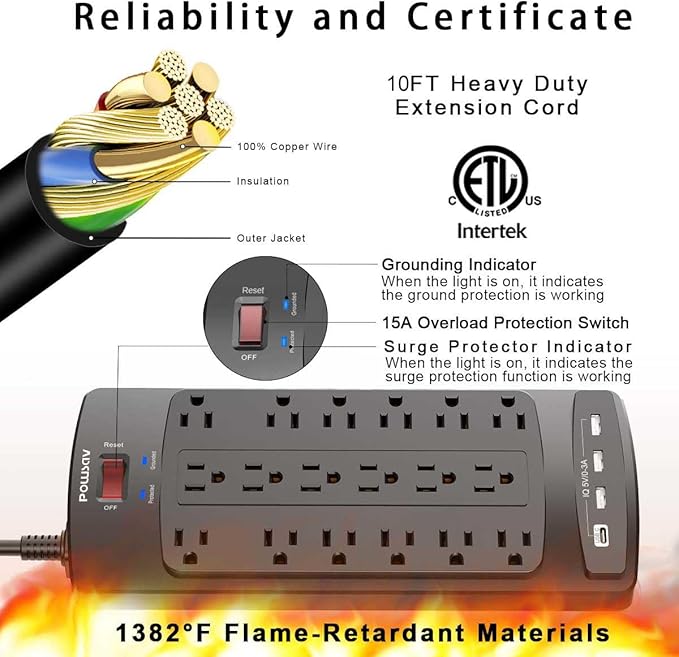 18 Outlets Surge Protector Power Strip - Image 6
