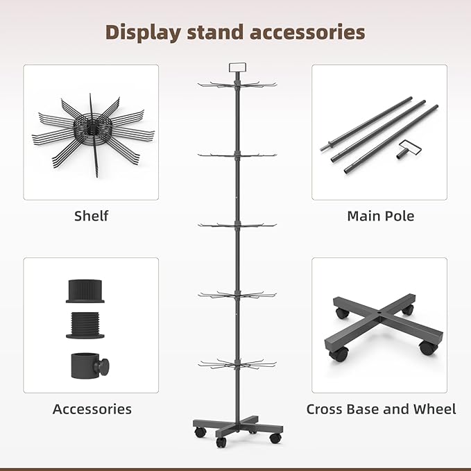 YEOOE Retail Display Racks 5 Tier Spinning Display Stand, Movable Shop Spinner - Image 4