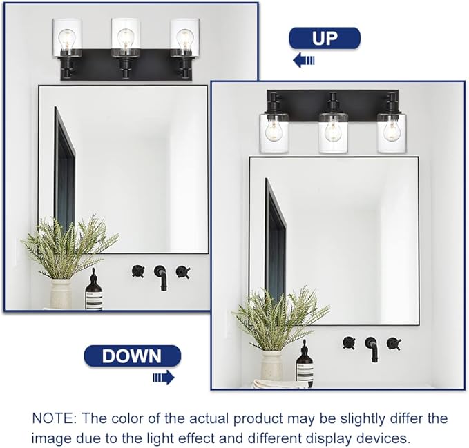 TODOLUZ Industrial Wall Sconce Lighting in Matte Black Finish, 3-Light Bathroom - Image 3