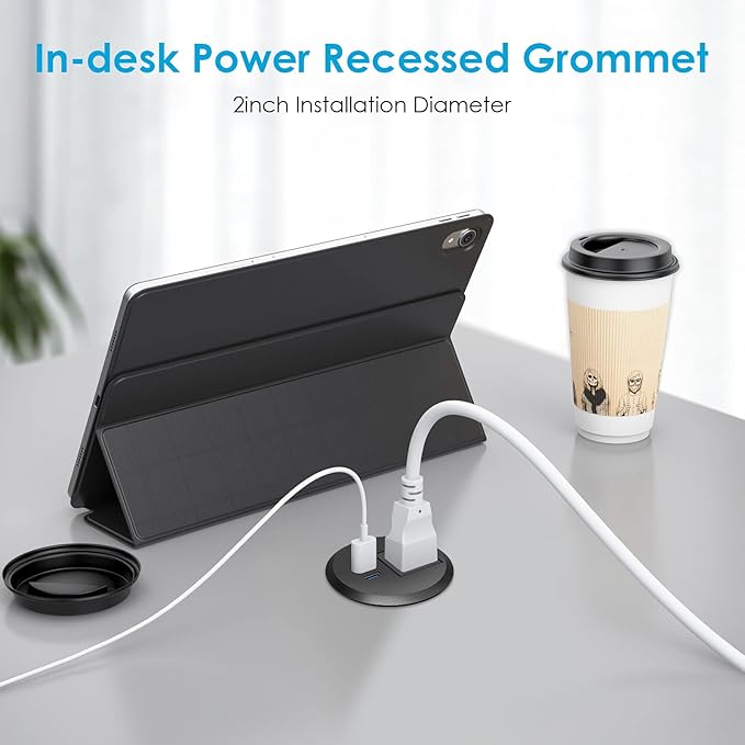 Desktop Power Grommet, 2 inch, USB C PD 20W Fast Charging Station, Desk Hole - Image 7