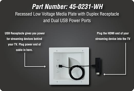 DATA COMM Electronics 45-0231-WH USB Recessed Media Outlet Box, In-Wall Cable - Image 3