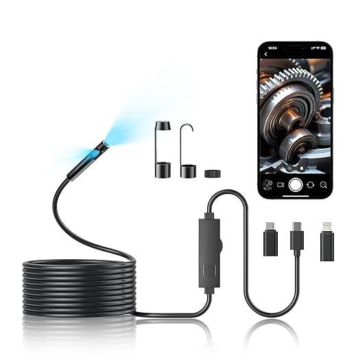 Borescope Camera with Light, 16.4FT Semi Rigid Snake, 1920P HD Borescope Camera by Vafafinder