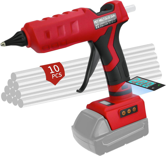 Cordless Hot Glue Gun for Milwaukee 18V Battery, 100W Wireless Glue Gun | LED Digital with 10 Glue Sticks, Handheld Heavy Duty Glue Gun for DIY, Craft(No Battery）
