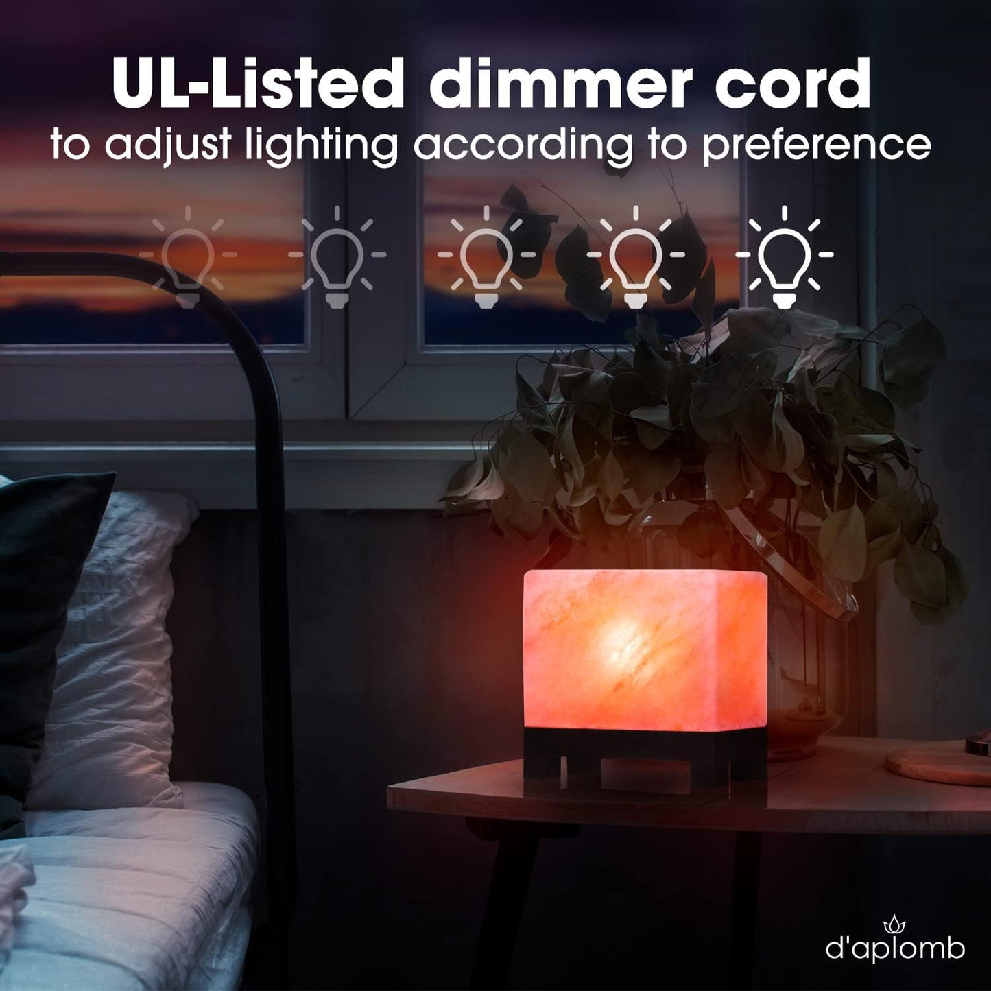 d'aplomb Natural Himalayan Salt Lamp;Hand-Carved Modern Rectangle Rare Pink | 100% Authentic Crystal Rock Salt from The Himalayan Mountain; Footed Wood Base, Dimmer Cord; 11.5 lbs