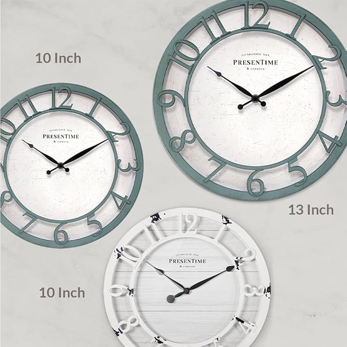 Presentime & Co 13" Farmhouse Series Wall Clock, Shiplap Style, Silent No - Image 6