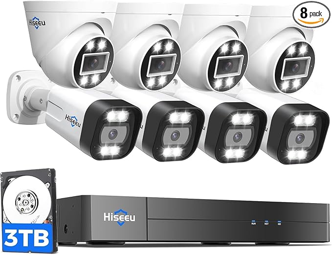 Hiseeu 4K Security Camera System, Human Vehicle Detect, Color Night Vision by Hiseeu