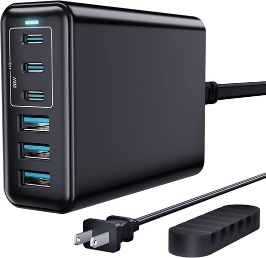 USB C Fast Charger, 105W GaN 6-Port Desktop USB Charging Station Hub, USB C by Nexwell