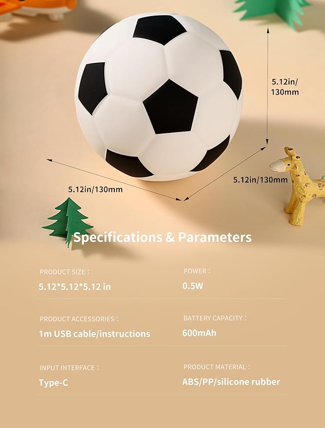 TechCharm Soccer Night Light for Kids Rechargeable LED Touch Control Silicone - Image 8