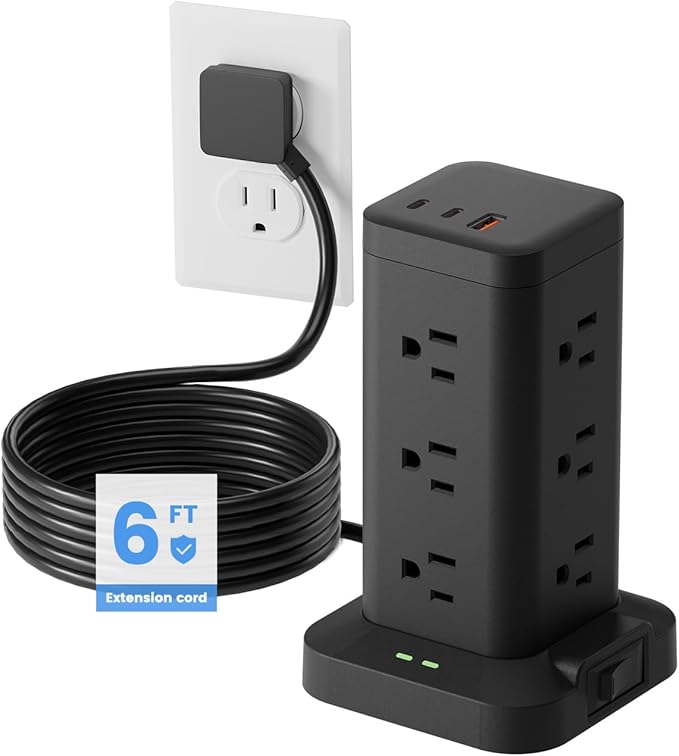 Power Strip Tower with Surge Protector 1800J, Fast Charging Tower PD20W USB-C by Tagzilo
