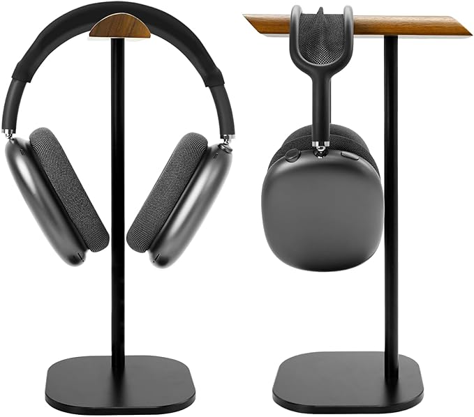 GEVO Headphone Stand for Desk, Walnut Wood & Aluminum Headset Stand, Universal - Image 2