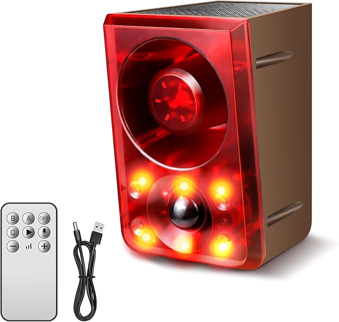 Solar Outdoor Motion Sensor Alarm, Dog Barking&Gunshot Sound, 130db Loud Noise by COTINSE