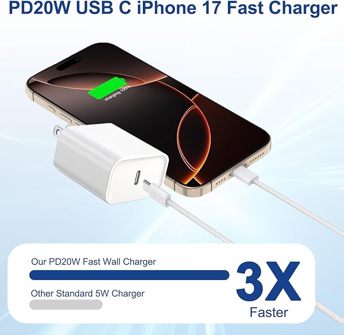 iPhone 17 16 15 Pro Max Charger Fast Charging 3Pack 20W Apple Fast Charger USB - Image 2