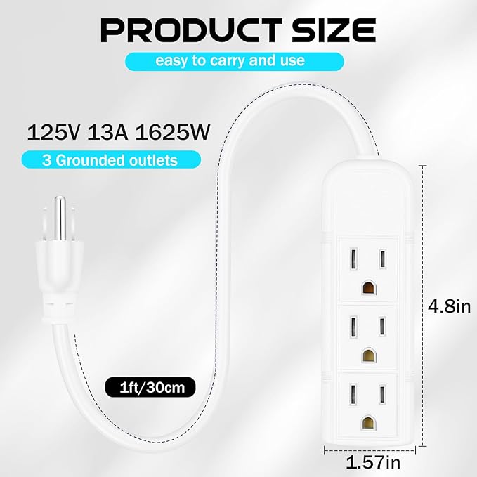 Copkim 20 Pack 3 Outlet Power Strip Extension Cord - Image 2