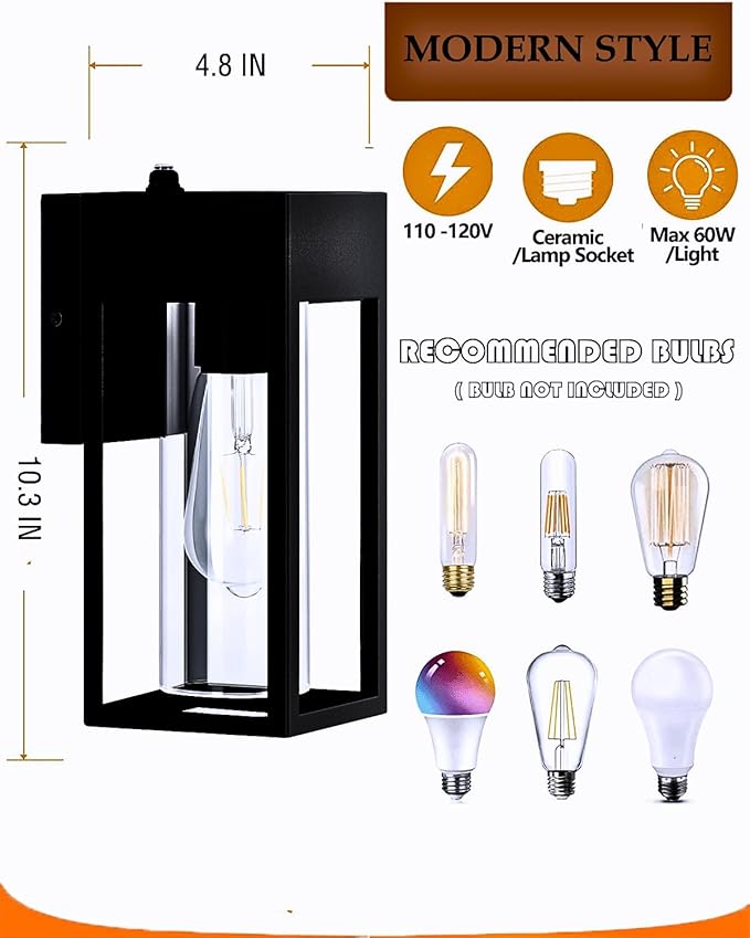 LWSOY 2-Pack Outdoor Wall Light Fixtures, Waterproof Exterior Wall Lanterns - Image 3