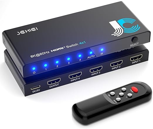 HDMI 2.1 Switch 4 in 1 Out 8K@60Hz 4K@120Hz, 4 Ports HDMI Switcher Splitter by JCHICI