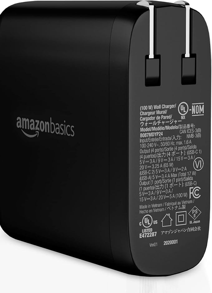 Amazon Basics 100W Four-Port GaN Wall Charger w/ 2 USB-C & 2 USB-A Ports w/PD - Image 2