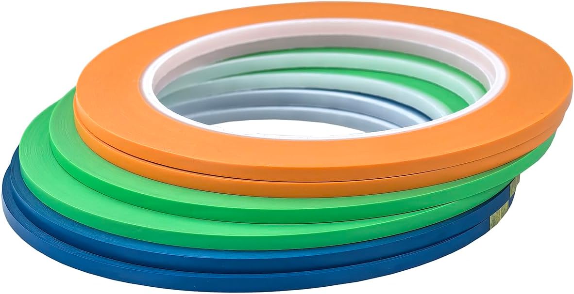JINBING 6 Rolls Fine Line Tape High-Temp Viny Fineline Masking Tape Painters Tape 3-Colors (1/8 inch 6pcs)