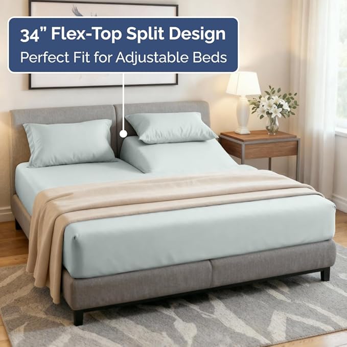 Split Head King Sheet Set – 4 Piece Flex Split Top King Sheets - Image 3