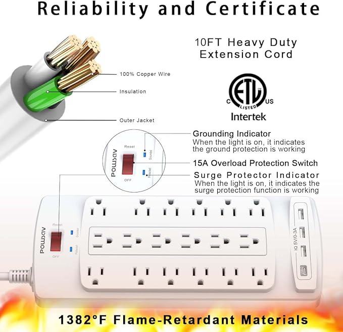 18 Outlets Surge Protector Power Strip - Image 6