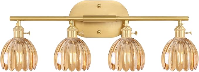 Shenmoyl Bathroom Light Fixtures, 4-Light Brass Vanity Wall Light Over Mirror by Shenmoyl