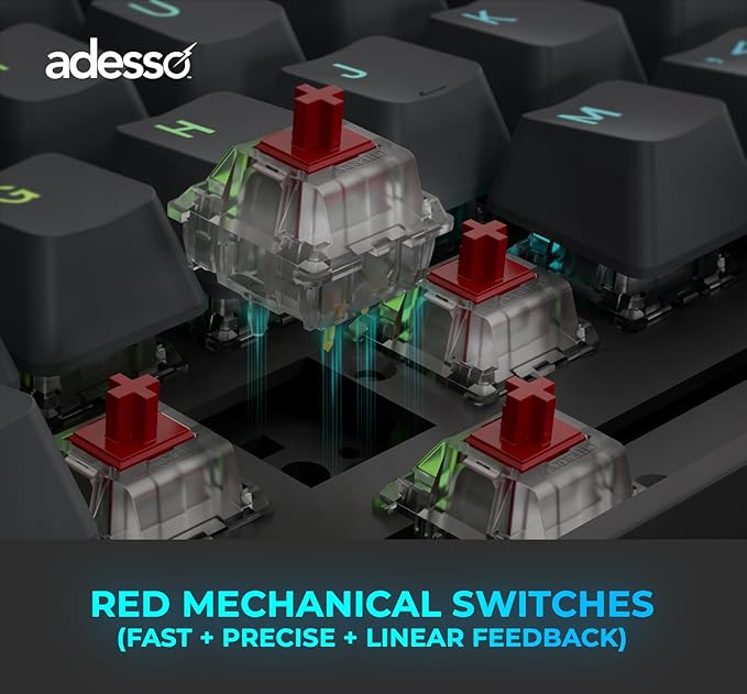 ADESSO Easytouch 1300 Mechanical Keyboard RGB Illuminated Hot Swappable Red - Image 4