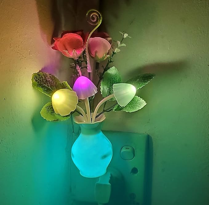 AUSAYE 4 Pack Plug in LED Night Light Sensor Light Rose Flower Decor, Energy - Image 2
