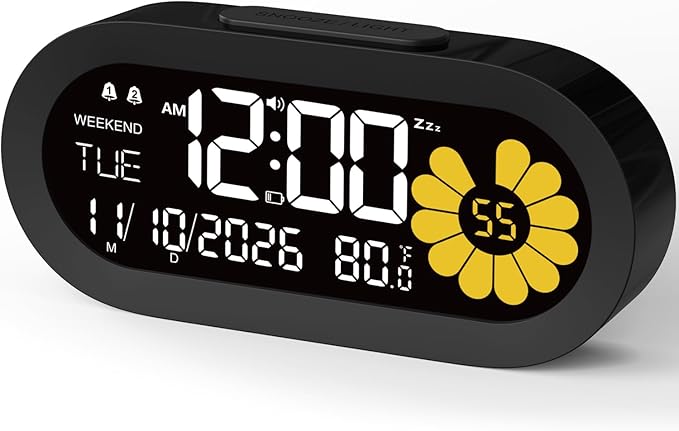DOOMAY Digital Alarm Clock for Bedroom: Dual Alarm Bedside Clock VA LCD Display by DOOMAY