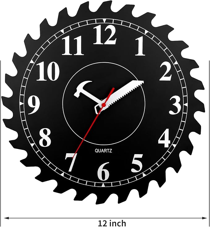 CIGERA 12 Inch Wall Clock with Circular Saw Blade Dial, Handsaw and Hammer - Image 6