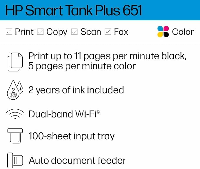 HP Smart Tank Plus 651 Wireless All-in-One Printer, Ink Tank Printer-for-Home - Image 2